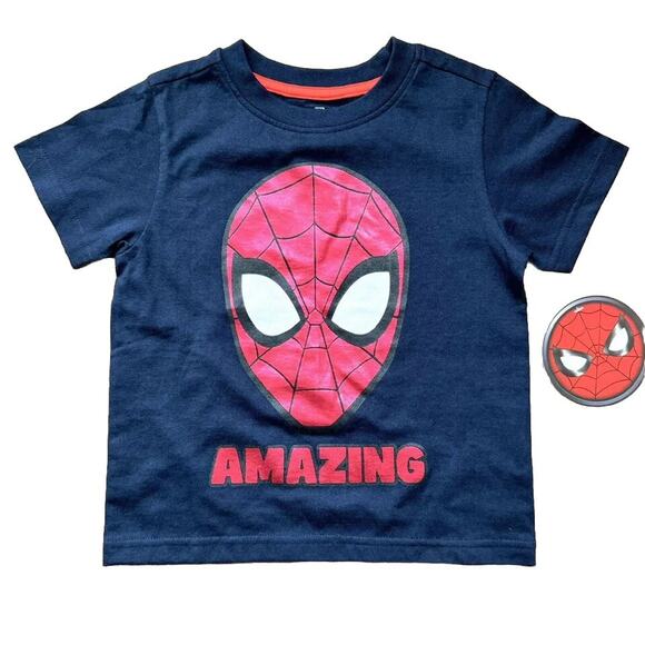 Spider-Man T-shirt Navy With Red Metallic Print Boys NWT Size 3T - Picture 1 of 5